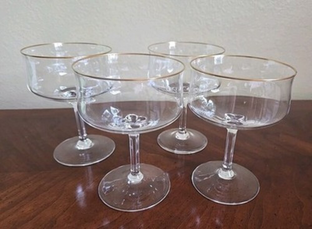 Bohemia Crystal Gold Trim Champagne Coupe Cocktail Sherbet Dessert Glass Set 4